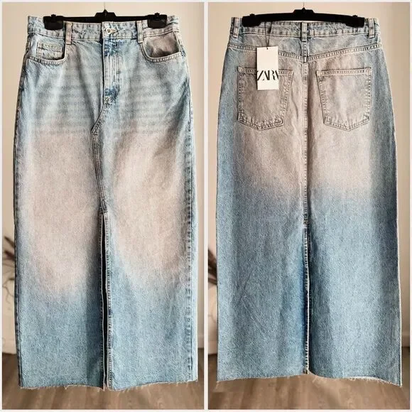 ZARA Z1975 PINK WASHED SLIT DENIM SKIRT - Picture 3 of 13